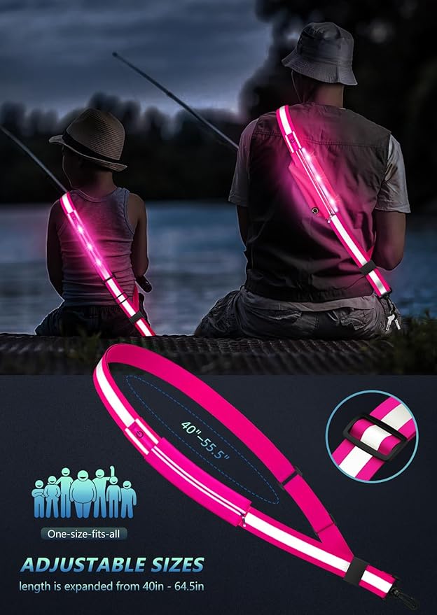LED Reflective Belt Sash for Walking at Night, Night Running Safety Gear High Visibility Rechargeable LED Light Up Running Belt for Runners Walkers Men Women