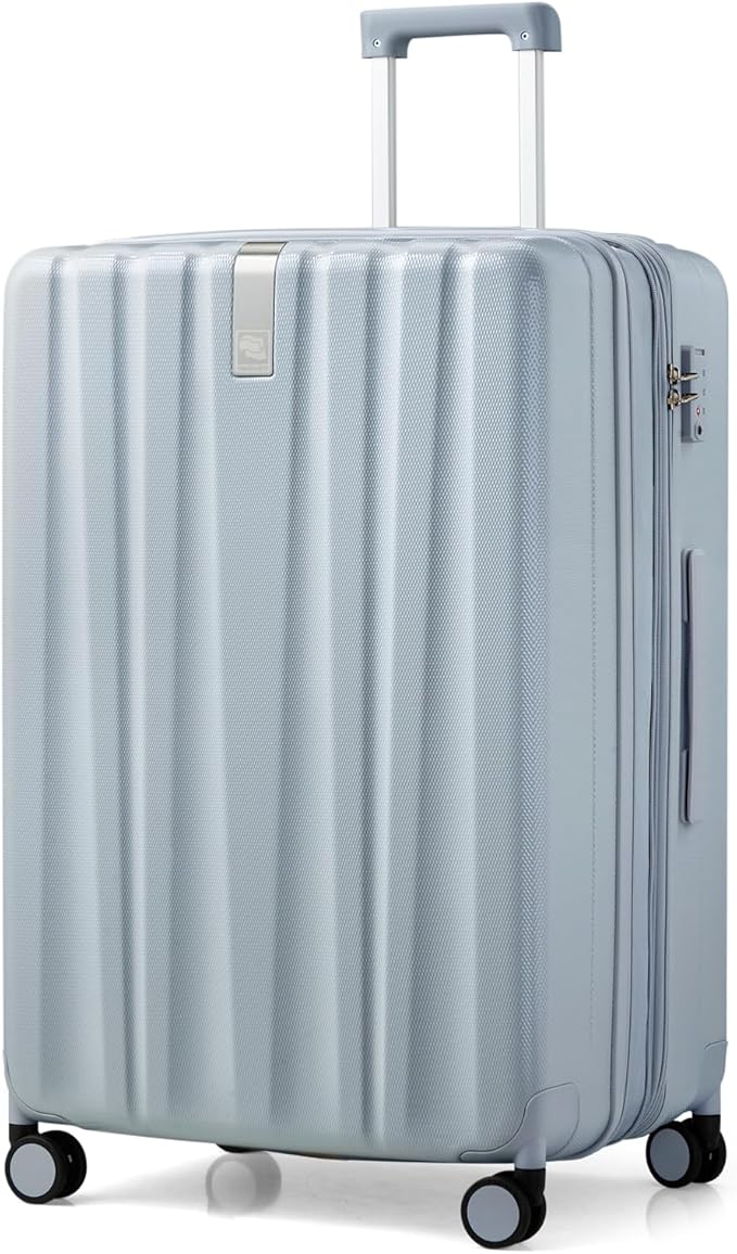 Hanke 29 Inch Expandable Checked Luggage Lightweight PC Hard Shell Luggage Suitcases with Wheels Travel Luggage Rolling Large Suitcase Travel Luggage Bag for Study Abroad.(Gray)