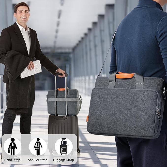 17 17.3 18 inch Laptop Computer PC Shoulder Bag Carrying Case, Water-Repellent Fabric Briefcase, Lightweight Toploader, Business Casual or School