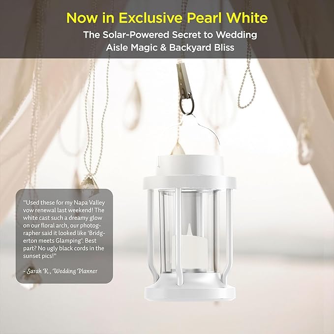 Solar Lantern Outdoor & Indoor Use – Hanging Solar Lights with Realistic Flickering Flameless Candle, Weatherproof for Gardens, Patios, Trees, and Lawns (White, 4 Pack)