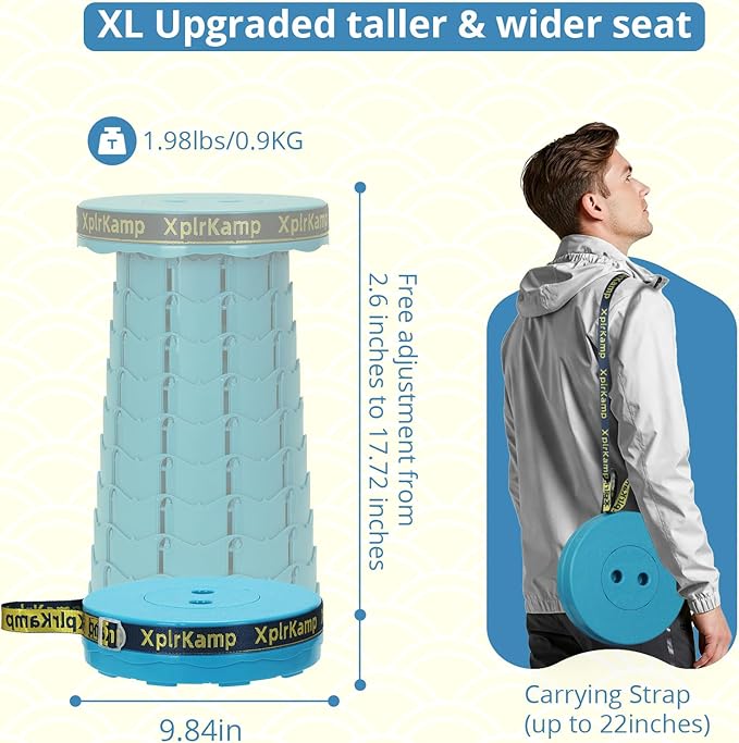 Upgraded Thickened Collapsible Stool, Portable Folding Stool Chair Lightweight But Sturdy Foldable Camping Stool, Retractable Telescopic Seat for Picnics Fishing Hiking BBQ (2, Lakeblue)