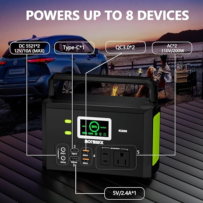 Portable Power Station 200W (400W Peak),118Wh solar power station with 110V/200W AC Outlet,32000mAh Backup Lithium Battery Generator for Home Backup Outdoor Emergency RV
