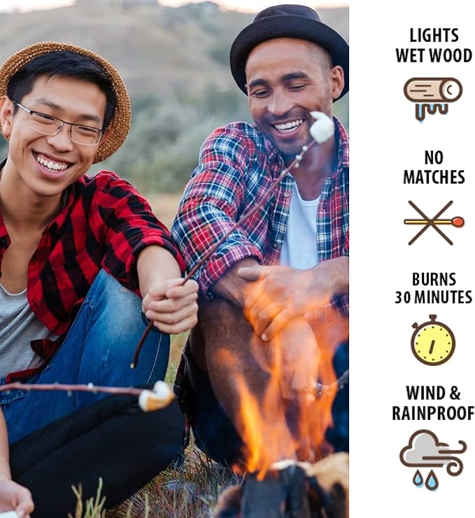 Pull Start Fire Pull String Firestarter | No Matches Required, Fire Starts in Seconds | for Campfires, Grill, Fireplace, BBQ | Lights Wet Wood, Easy to Use, Food Safe and Weather Resistant