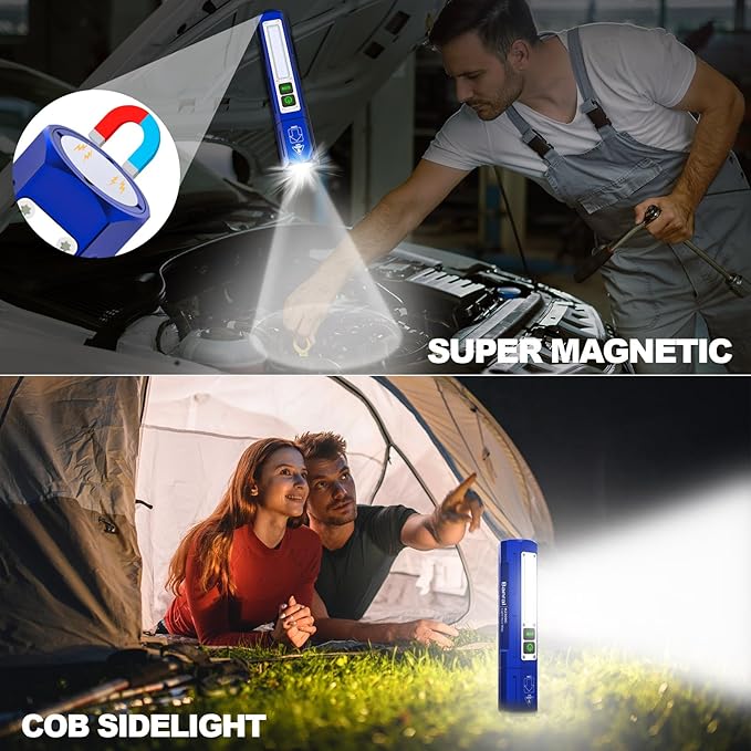 Rechargeable Flashlights High Lumens - Super Bright Small Pocket Magnetic Flashlight, 8 Modes LED Tactical Flash Light, Dual Button Powerful Flashlight for Camping (2, Klein Blue)