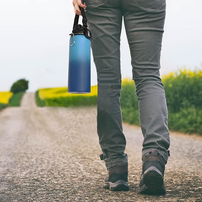 Volhoply Insulated Water Bottles Bulk 4 Pack, 40 oz Stainless Steel Sports Bottle with Paracord Handle & Spout Lid, Double Walled Vacuum Metal Travel Water Jug for Adults(Green Blue,4 Set)