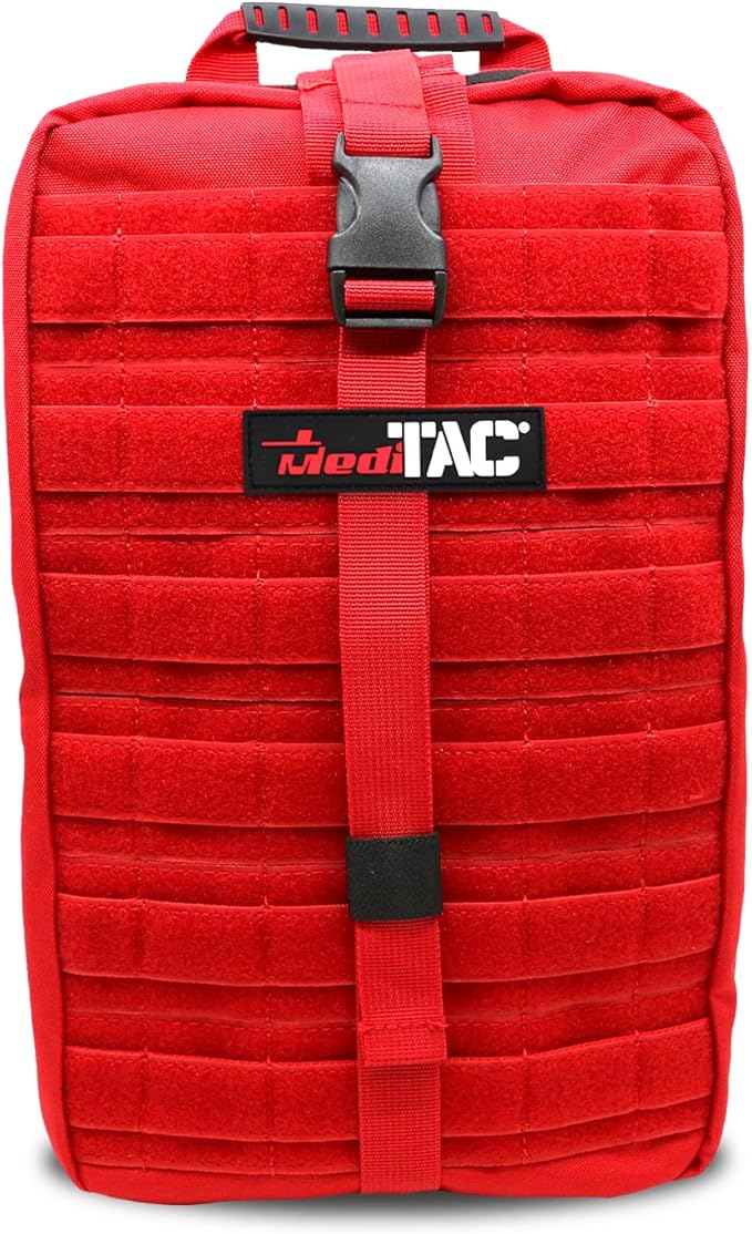 MediTac Large Hawk Type Tactical Trauma Bag - Hook and Loop Fastener Backpack, MOLLE Rucksack Pack - Red