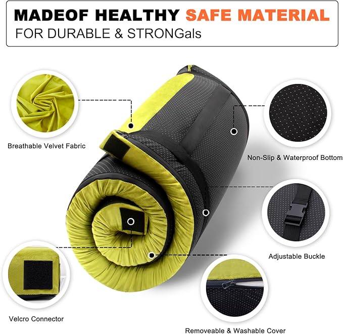 Memory Foam Camping Mattress Sleeping Pad, 3" Thick Waterproof Portable Roll Up Sleeping Mats & Floor Mattress Pad with Pillow + Travel Bag for Camping Car Truck SUV Tent Sleepover Kids Adult