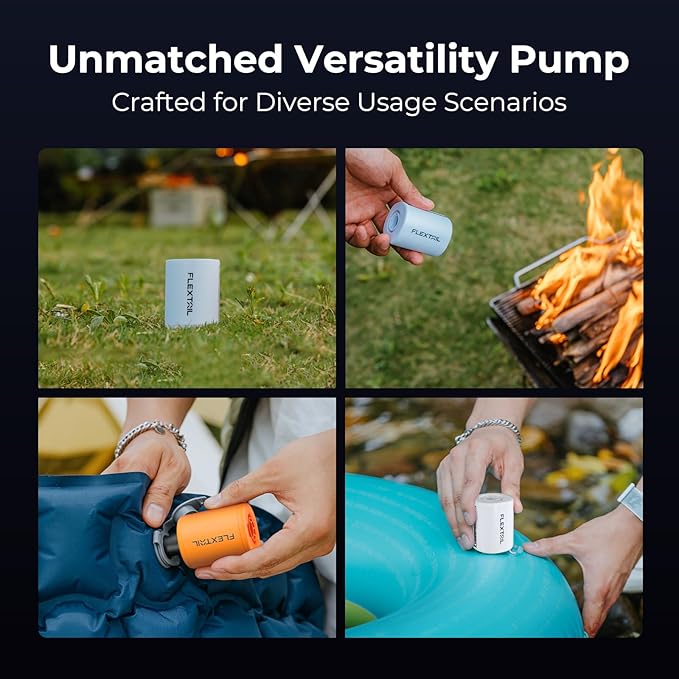 FLEXTAILGEAR Portable Air Pump - Tiny Pump 2, Electric Air Pump for Inflatables 2.8oz Battery Inflator Rechargeable Air Mattress Pump for Sleeping Pads, Pool Floats, Swimming Rings Black