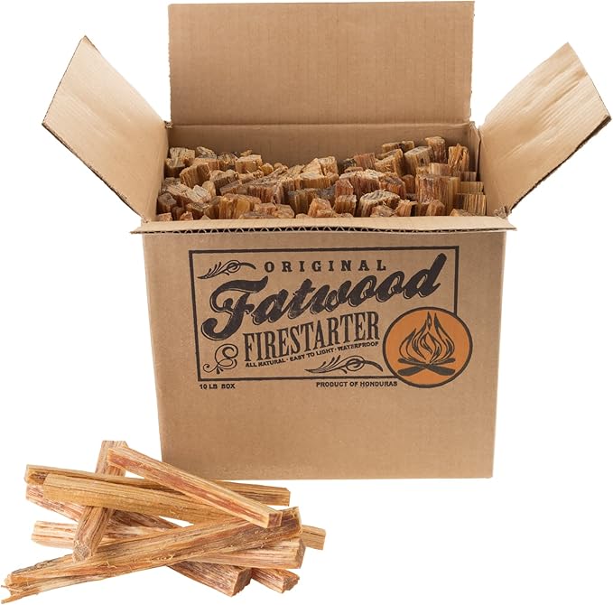 Fatwood Fire Starter Sticks 10lb Box - Indoor or Outdoor All Natural Pine Fire Starters for Campfires, Fireplace, Firepit, Wood Stove, or BBQ Grill - Kindling Wood Firewood Lighter by Pure Garden