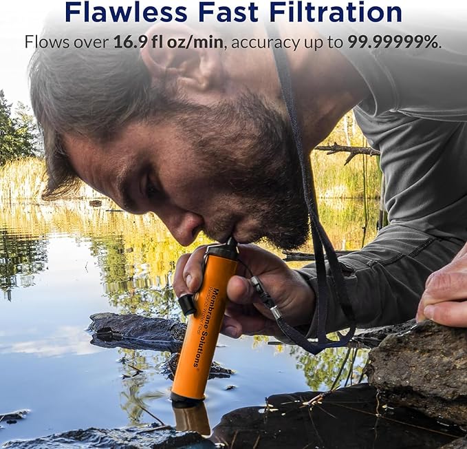 Membrane Solutions Straw Water Filter S1, NSF/ANSI 42&372&401 certificated, Survival Filtration Portable Gear, Emergency Preparedness, Supply for Drinking Hiking Camping Team Family Outing