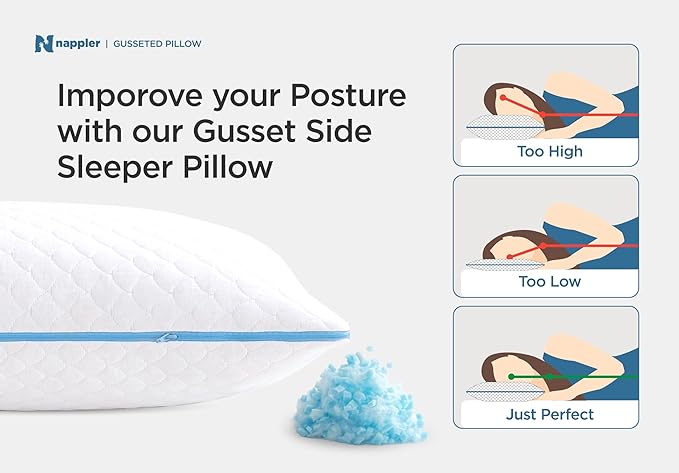 Side and Back Sleeper Pillow for Neck and Shoulder Pain Relief - Shredded Memory Foam Bed Pillow for Sleeping - 100% Adjustable Fill - Standard Size Modal Washable Case. Extra Fill Included