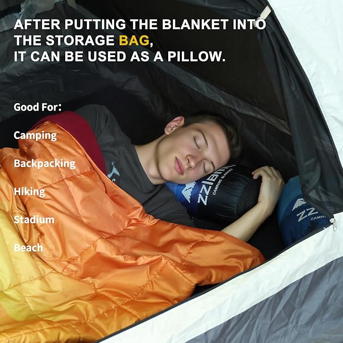 zzlamb Hooded Outdoor Blanket,Waterproof Camping Blanket Polar Fleece,Windproof Portable Warm for Stadium,Sports,Picnic,Beach,Car,Pets,56x75in Fiery Ridge Fade