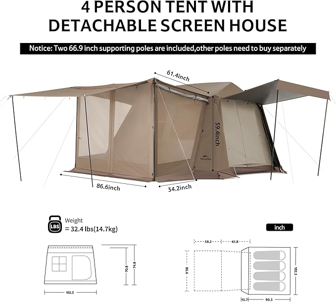 Naturehike Village Instant Tent, 4 Person 8 Person Camping Tent with Full Rainfly, Waterproof Large Cabin Tents for Car Camping