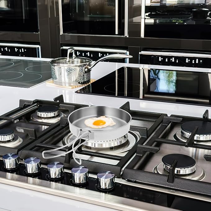 Stainless Steel Camping Frying Pan, 5.82x5.82x1.18inch Portable Outdoor Cooking Pot with Handle Lightweight Non Stick Cookware for Hiking Picnics and Backpacking