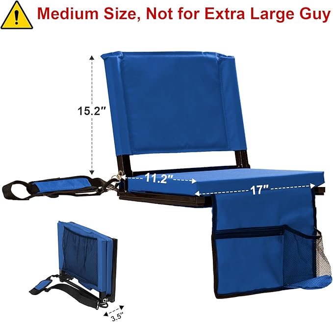 Stadium Seats with Back Support for Bleachers, Folding Bleacher Chairs with Back and Cushion, Padded Seat with Shoulder Strap, Large Mesh Pocket & Carry Handle, Black
