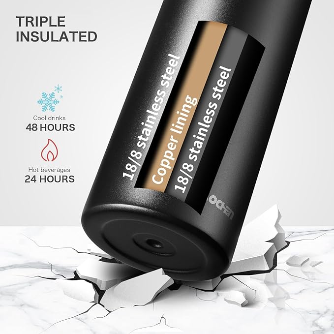 KXIAOCHEN Insulated Water Bottle, Stainless Steel Water Bottle, 2 Lids (Straw and Handle Lid),Wide Mouth Metal Water Bottles Keep Hot and Cold, Double Walled, Thermo Mug, Metal Canteen