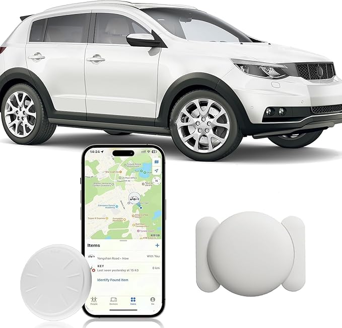 Car GPS Tracking Device for Vehicles,Cars etc,Real Time GPS Tracker for Car Work with Apple Find My(iOS Only),Mini GPS Tracker Vehicles with Magnetic Case-White,1PCS
