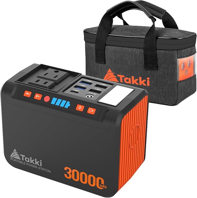 Takki 111Wh Portable Power Station with Carrying Case Bag Small Generator Lithium Battery with Peak 120W AC Outlet USB Ports for for Home Use Power Outages Outdoor Camping Emergency