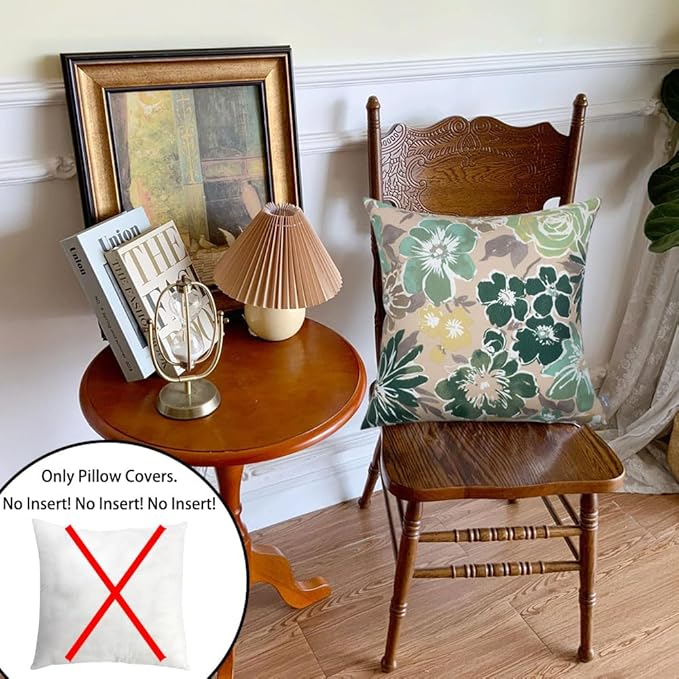 Magpie Fabrics Patio Pillow Covers ONLY 18"x18", Set of 2, Fade-Resistant Outdoor Indoor Cushion Cases Decorative Throw Pillowcase Shell for Couch Garden Furniture - Green Floral