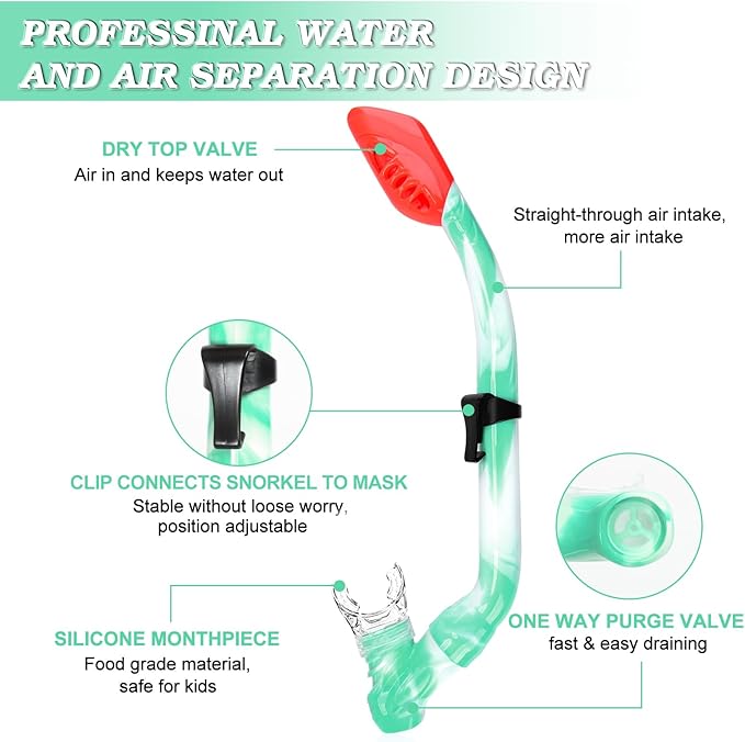 Kids Snorkel Set Dry Top Snorkeling Gear for Kids Youth Boys Girls Junior Age 5-15,Tempered Glass Swimming Diving Mask and Snorkel Set 180 Degree Panoramic View