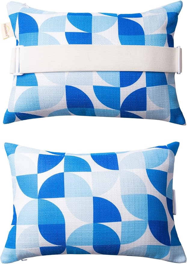 Patio Chairs Headrest Pillows,Outdoor Ledge Pool Lounge Chair Pillows with Insert Adjustable Elastic Stripe for Recliner Adirondack Head Neck Attachment, 2 Pack Size 11”*16” Blue