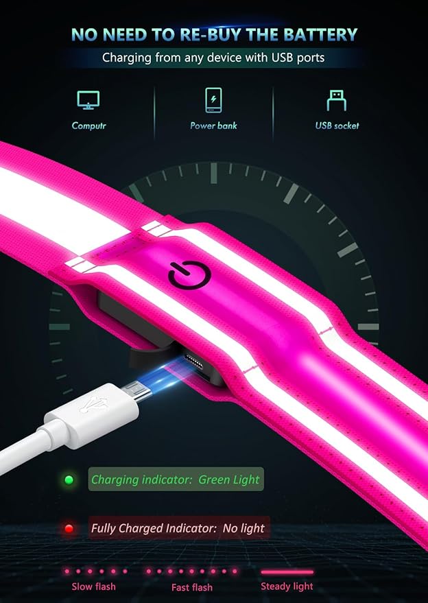 LED Reflective Belt Sash for Walking at Night, Night Running Safety Gear High Visibility Rechargeable LED Light Up Running Belt for Runners Walkers Men Women