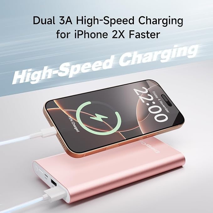 Pilot 4GS Portable Charger 12000mAh Fast Charging Power Bank Dual 3A High-Speed Output Battery Pack Compatible with iPhone 16 15 14 13 12 11 and More (Rose Gold)