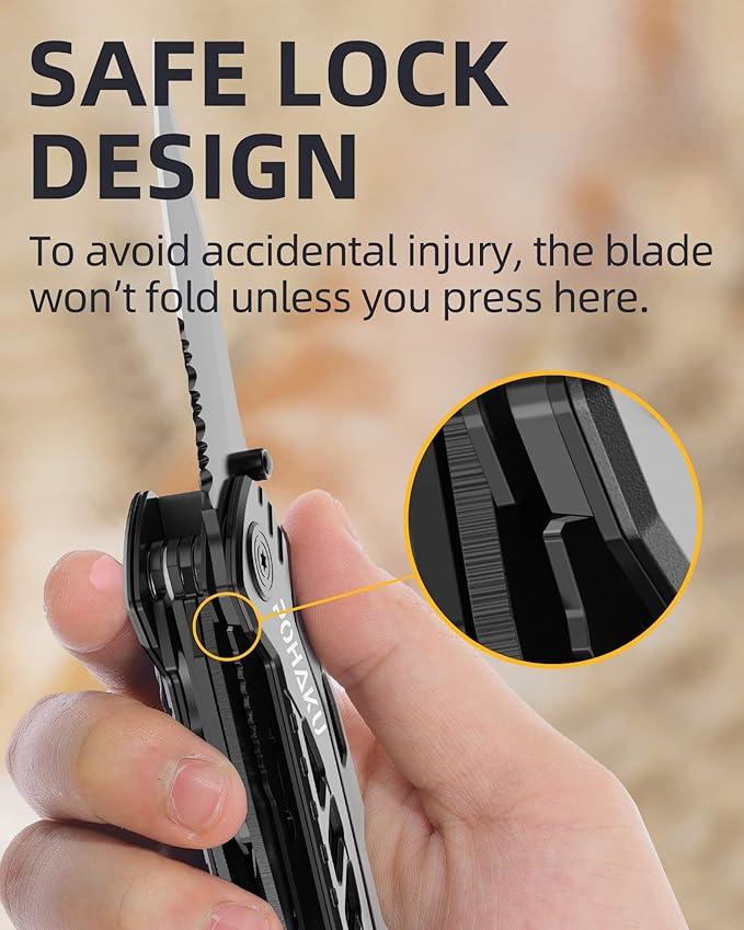 Pohaku Multitool Knife, Pohaku 13 in 1 Pocket Multitool, Multi Tool with 3" Large Blade, Safety Locking Design, Spring-Action Plier, Durable Nylon Sheath for Outdoor, Camping, Fishing, Survival,Hiking