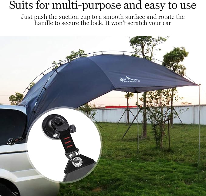 CONBOLA Suction Cups Hooks Heavy Duty Camper Accessories Car Camping Essentials Tie Down 2 Pieces Suction Cup with Securing Hook Strong Power for Car Awning Boat SUV Tent Window Glass.(2 pcs)