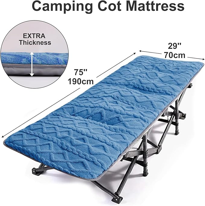 Camping Cot Mattress - Thick Camping Sleeping Pad with Elastic Straps,Portable Cot Mattress Pad for Sleeping Outdoor (75" x 28")