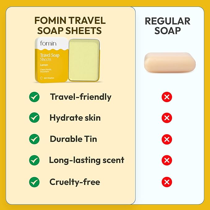 FOMIN - Antibacterial Paper Soap Sheets Tin for Traveling - (300 Sheets) Variety Pack (Unscented, Lemon, Lavender) Portable Travel Hand Soap Sheets, Dissolvable Mini Camping Hand Soap for Hand Washing