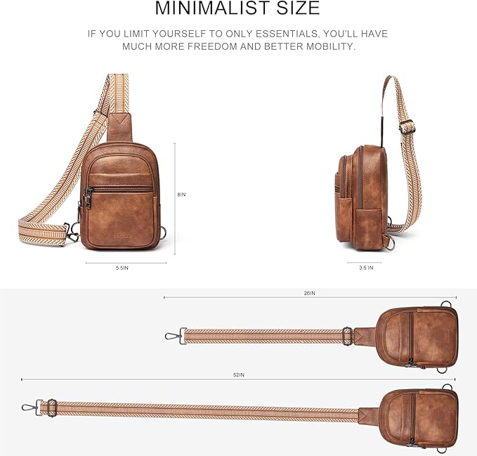 3L SMALL Sling Bag Fanny Packs For Women Men Mini Crossbody Chest Belt Travel Bag Purse Handbag Faux Leather Fashion Cute Brown