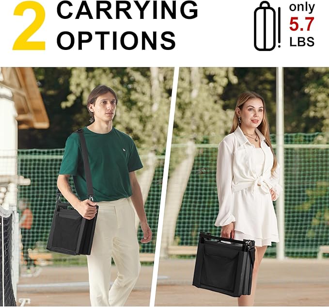 Stadium Seats with Back Support for Bleachers, Folding Bleacher Chairs with Back and Cushion, Padded Seat with Shoulder Strap, Large Mesh Pocket & Carry Handle, Black