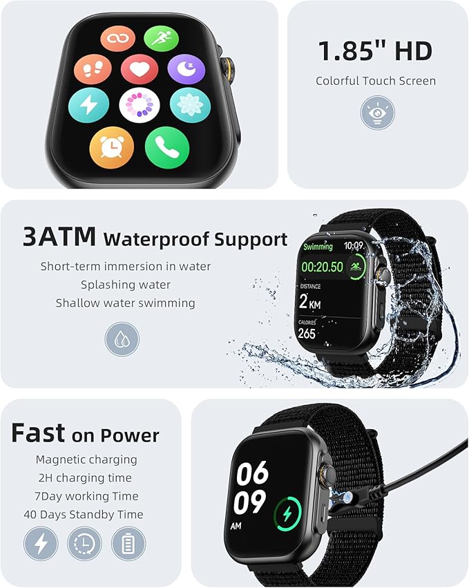 Parsonver Built-in GPS Smart Watch for Men Women with Bluetooth Calling, GPS Fitness Activity Tracker 100+ Sport Modes, Heart Rate Sleep Monitor, Waterproof Pedometer for Android & iPhone(Two Bands)