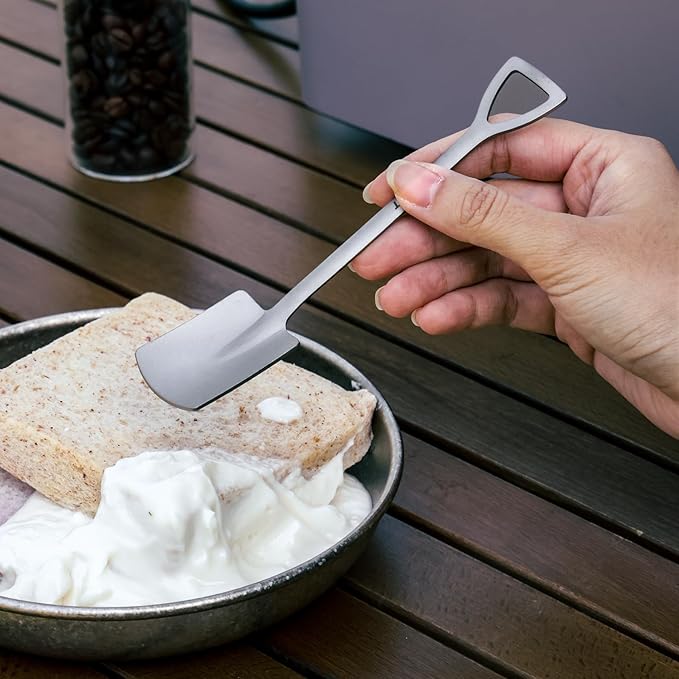 Shovel Spoon Titanium Reuseable Dessert Spoon for Tea Coffee Pudding Yogurt (Shovel Spoon-Square)