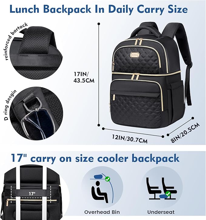 Backpack Cooler Lunch Backpacks Double Decker Lunch Box,Insulated Backpacks Lunch Cooler Bags, Lightweight Leakproof Lunchbox Back Pack for Women Men to Travel,Picnic,Hiking,Beach,Camping