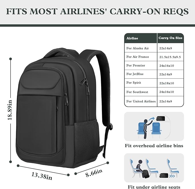 Travel Laptop Backpack, 17 Inch Extra Large Laptop Backpack For Men Women, Airline Approved Big Backpacks for Business Work College School Computer Bag, Travel Daypack Bag Gifts for Men, Black