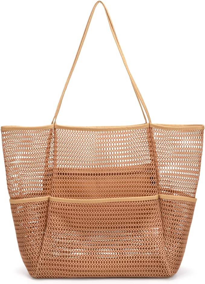 Beach Bag - Mesh Tote Bag Beach Vacation Clothes for Women Pool Bag for Travel Pool Family Cruise Essentials 2025