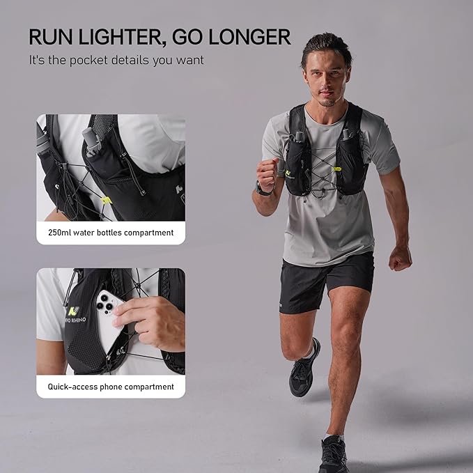 Running Hydration Vest for Women Men, Lightweight Water Vest with 2 TPU 250ML Soft Flask, Adjustable Chest Straps Runners Vest for Trial Hiking Cycling Jogging Marathon