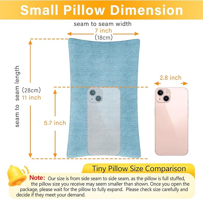 2 Pack Small Pillow, Cooling Memory Foam Mini Pillow 11 X 7 Inches for Sleeping, Travel, Nap and Neck, Knee, Lumbar Support, Tiny Cushion for Pet, Dogs (Blue)