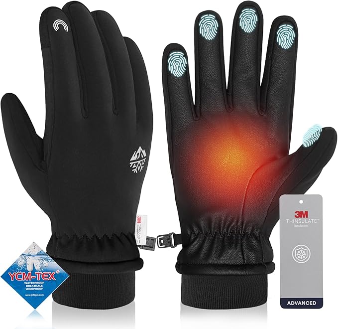 Pixel Panda Winter Gloves for Men Women Warm Touchscreen Gloves for Cold Weather Thin Water-Resistant Windproof Non-Slip Gloves for Cycling, Driving, Running, Hiking