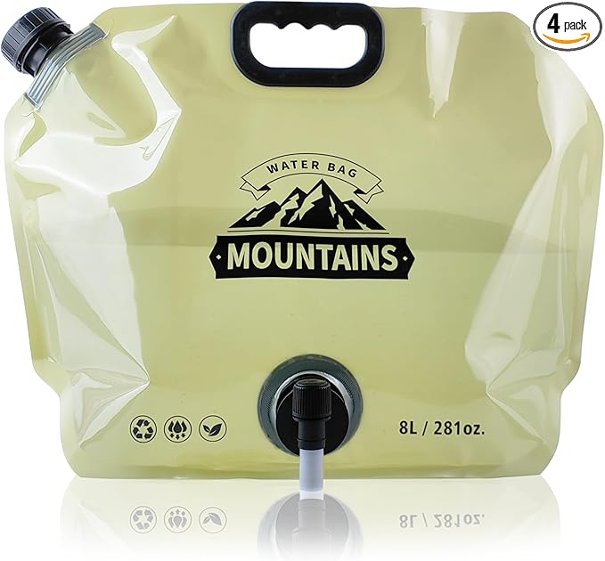 Camping Water Jug 2.1 Gallon Collapsible Water Container Portable Water Bag for Travel Outdoor Hiking BPA Free Lightweight (Beige (2.1Gal), 4)