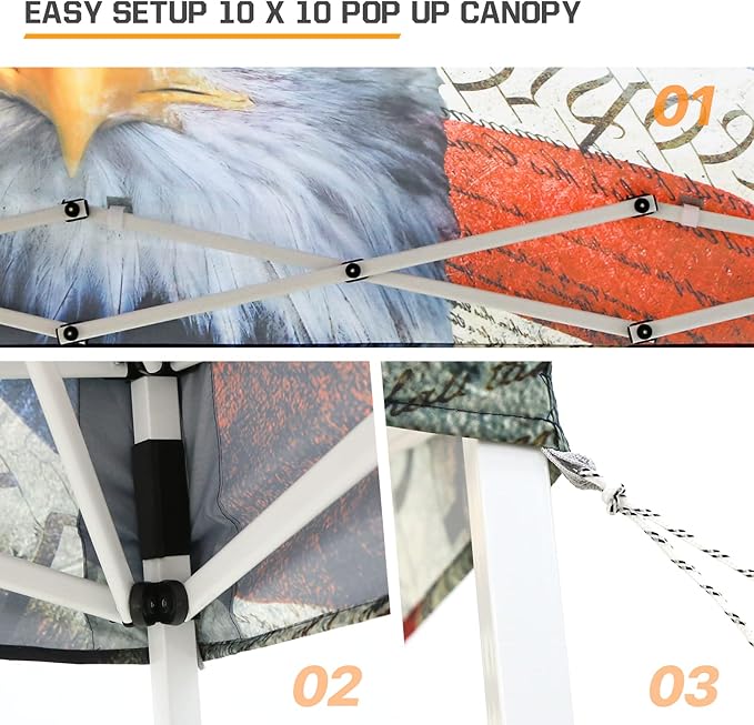 EAGLE PEAK 10x10 Slant Leg Pop-up Canopy Tent Easy One Person Setup Instant Outdoor Beach Canopy Folding Portable Sports Shelter 10x10 Base 8x8 Top (American Icon)