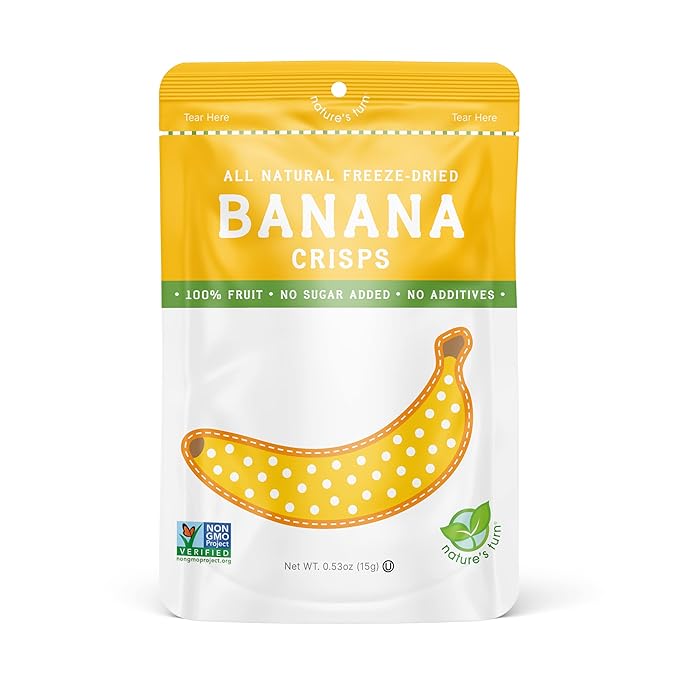 Nature’s Turn Freeze-Dried Banana Crisps – Healthy, Gluten-Free, Crispy & Delicious, Plant-Based Snack, Ideal for Cereal, Smoothies, School Lunches, & On-the-Go, Pack of 12 (0.53 oz Each)