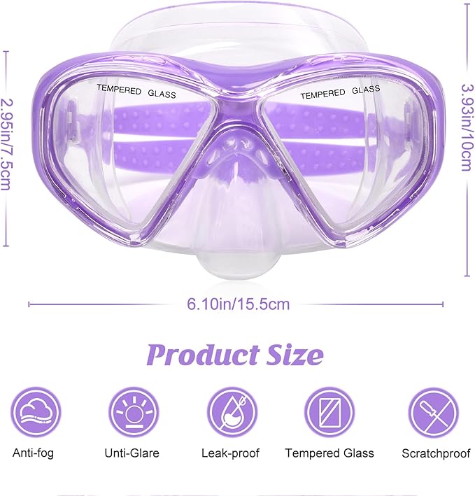 Kids Swim Goggles Snorkel Diving Mask for Boys Girls Ages 5-15, Two-Color Anti-Fog Swimming Goggles with Nose Cover