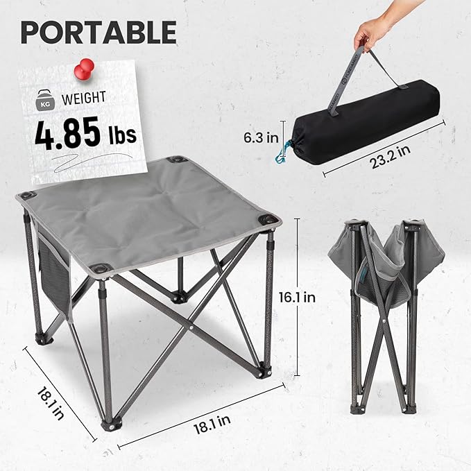 FUNDANGO Folding Camping Stool, 18.1 Inch Oversized Foot Stools 400 Lbs Heavy Duty Portable Padded Seat Anti-Slip Foots & Carry Bag for Fishing Outdoor Lawn Travel (Grey)