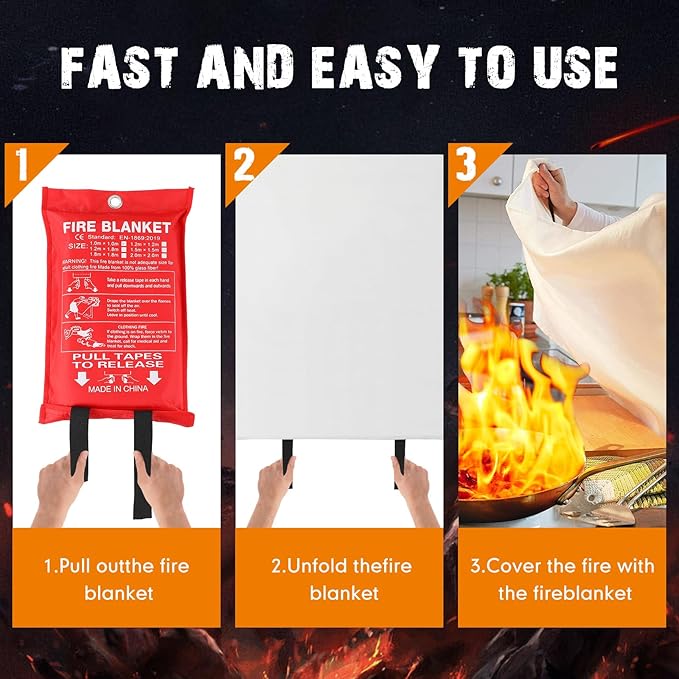 Moukeren Fire Blanket Fire Emergency Blankets for Home Kitchen, Survival Safety Flame Suppression Blanket Fiberglass Fireproof Blanket Flame Retardant Blanket for Fireplace Car Office Camping