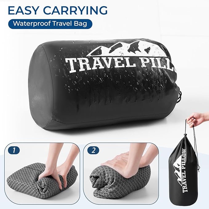 Travel Pillow Memory Foam Pillows, Ergonomic Wave Cervical Neck Pillow for Neck Pain Relief, Compressible Medium Firm Side Sleeper Pillow, Ideal for Camping, Office, Home & Bed (Dark Grey, S)