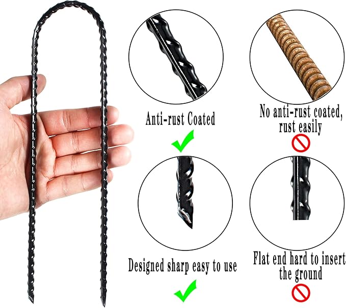 10"x2" Trampolines Wind Stakes Heavy Duty U Shape Galvanized Steel Trampoline Stakes Ground Anchors with Sharp End for Camping Tent, Garden Staples, Trampoline Pins (12)