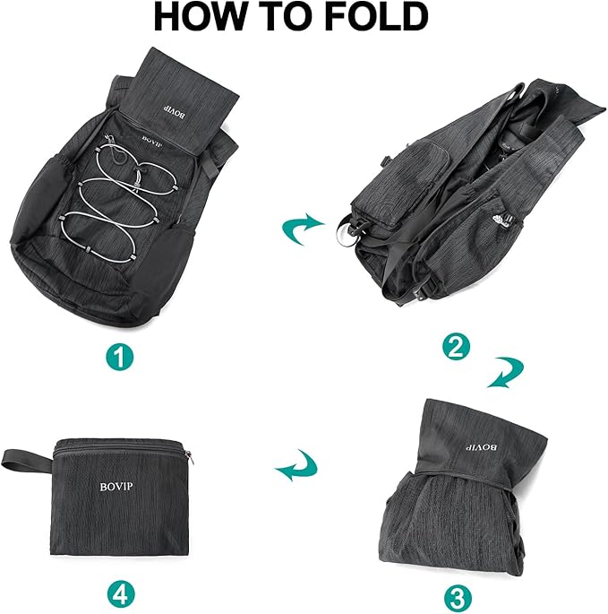 BOVIP 20L Hiking Backpack Lightweight Packable Hiking Daypack Small Travel Outdoor Foldable Shoulder Bag Black